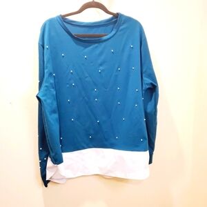 women's green faux Pearls plus size crew neck  sweater size 5X